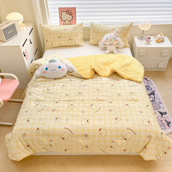 91家纺网 家纺一手货源 找家纺 暮思家居 2025新款正版授权三丽鸥A版纯棉B版安抚豆豆绒春秋被冬被豆豆被被子被芯系列 豆豆被-焦糖布丁狗