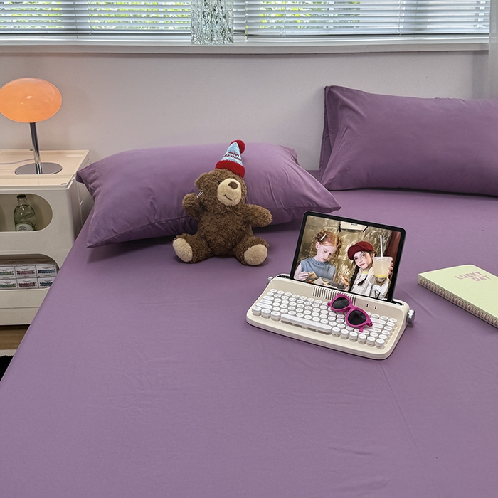 91家纺网 家纺一手货源 找家纺 觅妮家纺 2025新款A类水洗棉韩系ins床笠三件套 纯紫