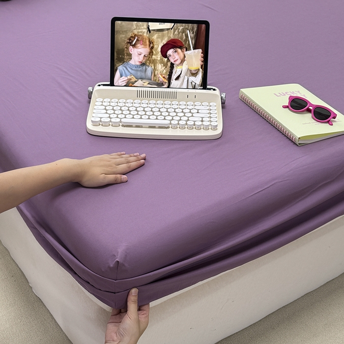 91家纺网 家纺一手货源 找家纺 觅妮家纺 2025新款A类水洗棉韩系ins床笠三件套 纯紫