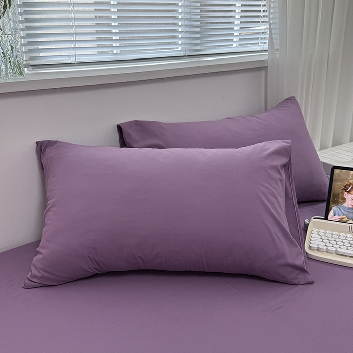 91家纺网 家纺一手货源 找家纺 觅妮家纺 2025新款A类水洗棉韩系ins床笠三件套 纯紫