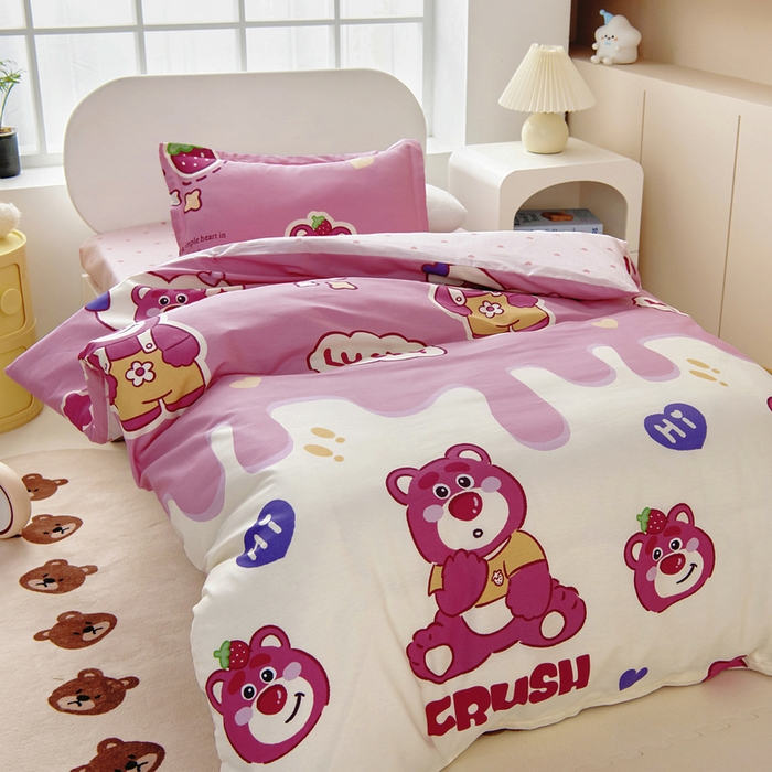 91家纺网 家纺一手货源 找家纺 梵赫家纺 2025新款全棉小版三件套 潮流小熊