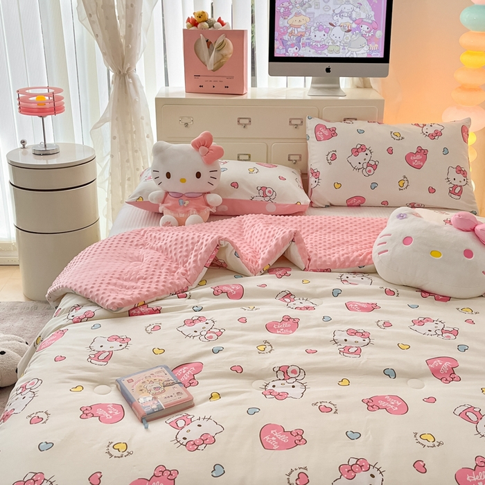 91家纺网 家纺一手货源 找家纺 暮思家居 2025新款正版授权三丽鸥A版纯棉B版安抚豆豆绒春秋被冬被豆豆被被子被芯系列 豆豆被-公主kt