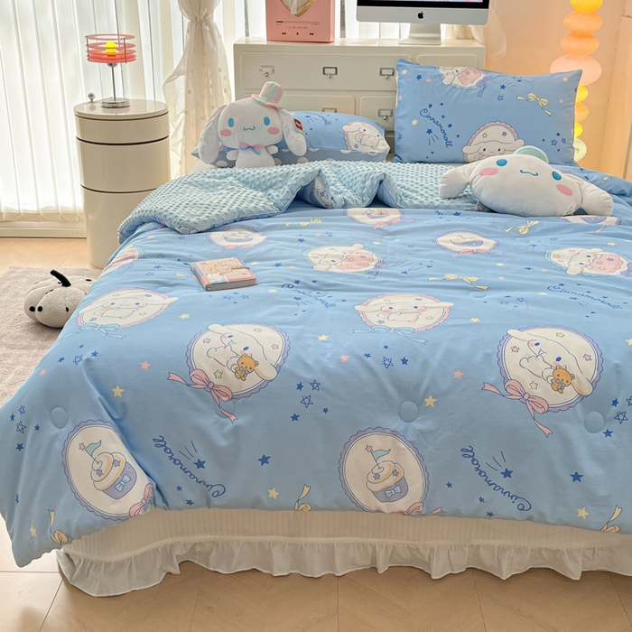 91家纺网 家纺一手货源 找家纺 暮思家居 2025新款正版授权三丽鸥A版纯棉B版安抚豆豆绒春秋被冬被豆豆被被子被芯系列 豆豆被-蓝色玉桂狗