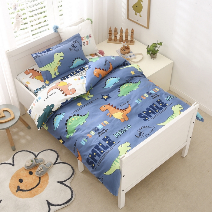 91家纺网 家纺一手货源 找家纺 梵赫家纺 2025新款全棉小版三件套 欢乐园-蓝