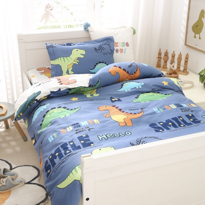 91家纺网 家纺一手货源 找家纺 梵赫家纺 2025新款全棉小版三件套 欢乐园-蓝