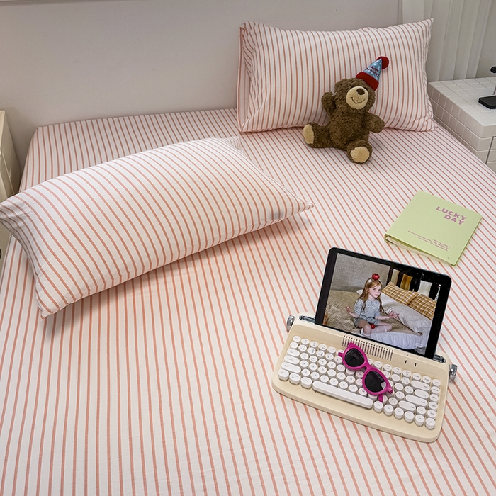 91家纺网 家纺一手货源 找家纺 觅妮家纺 2025新款A类水洗棉韩系ins床笠三件套 粉条纹