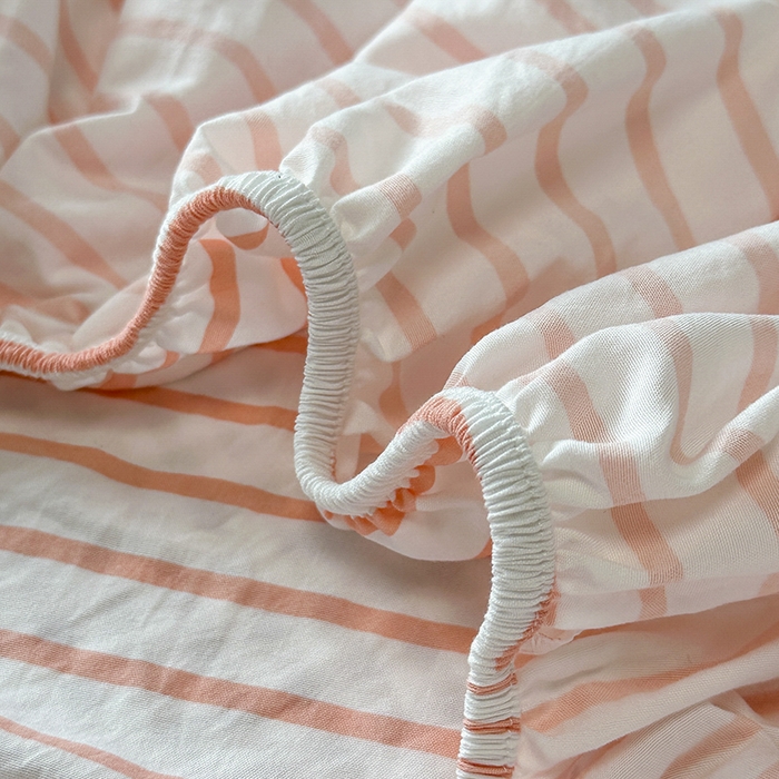 91家纺网 家纺一手货源 找家纺 觅妮家纺 2025新款A类水洗棉韩系ins床笠三件套 粉条纹