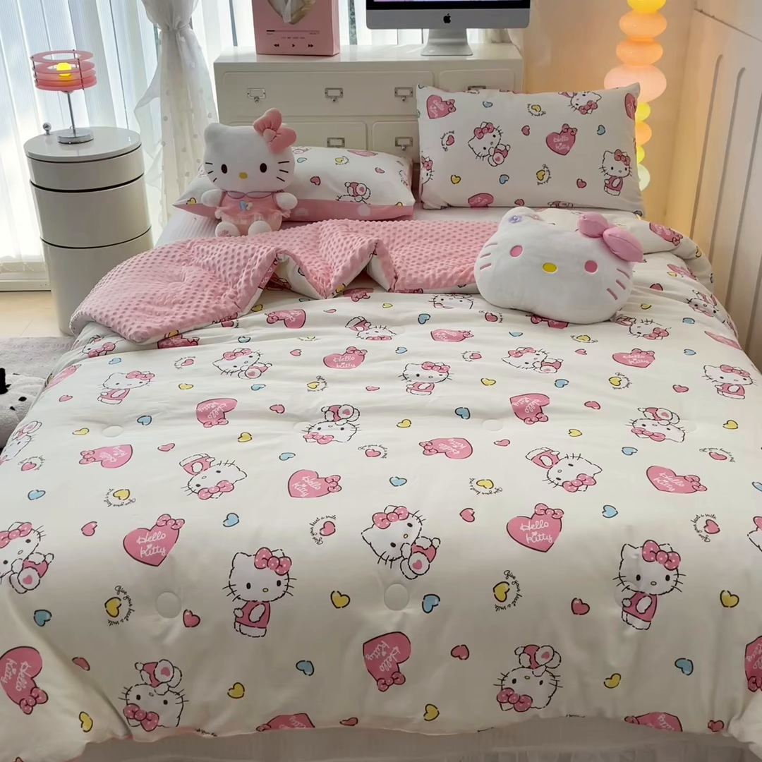 91家纺网 家纺一手货源 找家纺 暮思家居 2025新款正版授权三丽鸥A版纯棉B版安抚豆豆绒春秋被冬被豆豆被被子被芯系列 豆豆被-公主kt