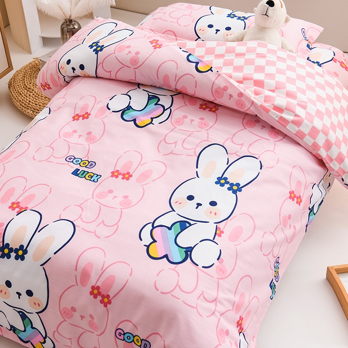 91家纺网 家纺一手货源 找家纺 梵赫家纺 2025新款全棉小版三件套 幸运兔