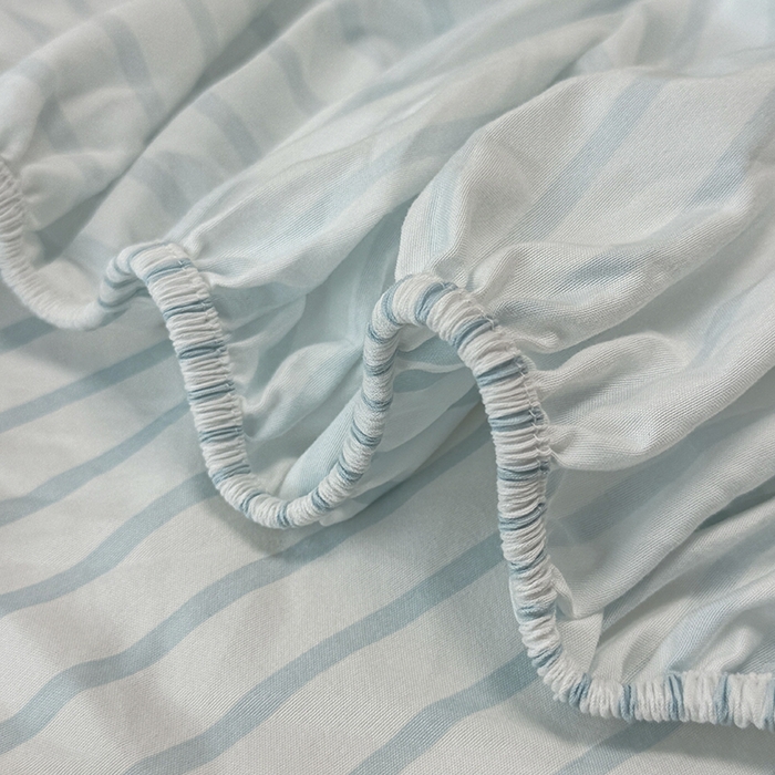 91家纺网 家纺一手货源 找家纺 觅妮家纺 2025新款A类水洗棉韩系ins床笠三件套 蓝条纹