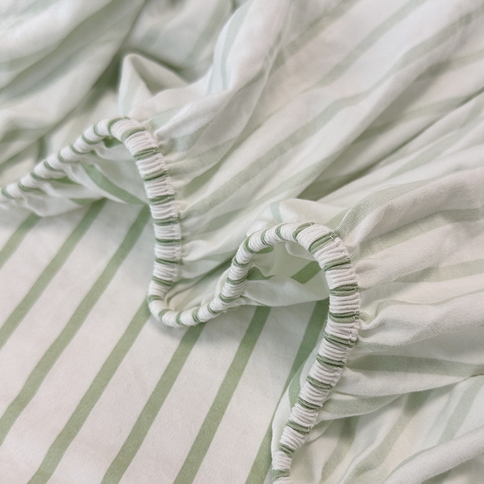 91家纺网 家纺一手货源 找家纺 觅妮家纺 2025新款A类水洗棉韩系ins床笠三件套 绿条纹