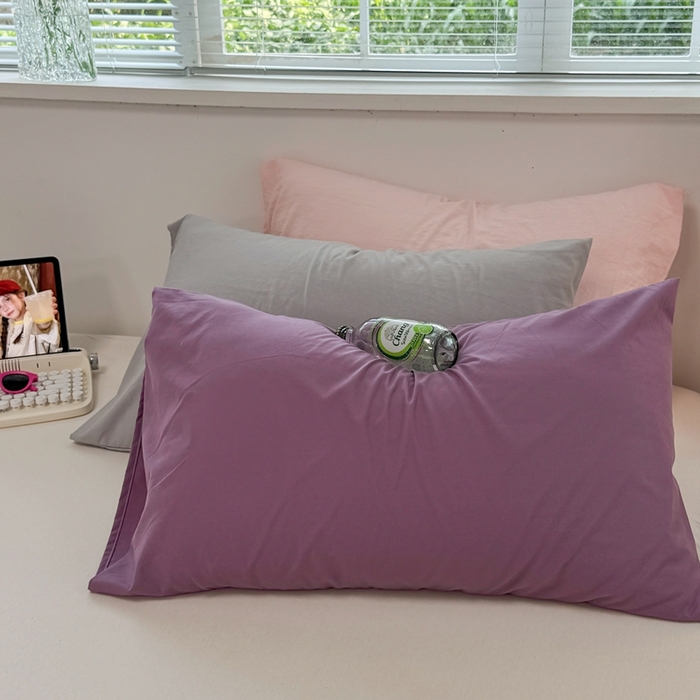 91家纺网 家纺一手货源 找家纺 觅妮家纺 2025新款水洗棉韩系ins枕套单品枕套枕套单件 纯紫