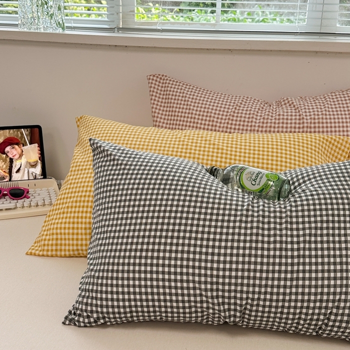 91家纺网 家纺一手货源 找家纺 觅妮家纺 2025新款水洗棉韩系ins枕套单品枕套枕套单件 黑白小格
