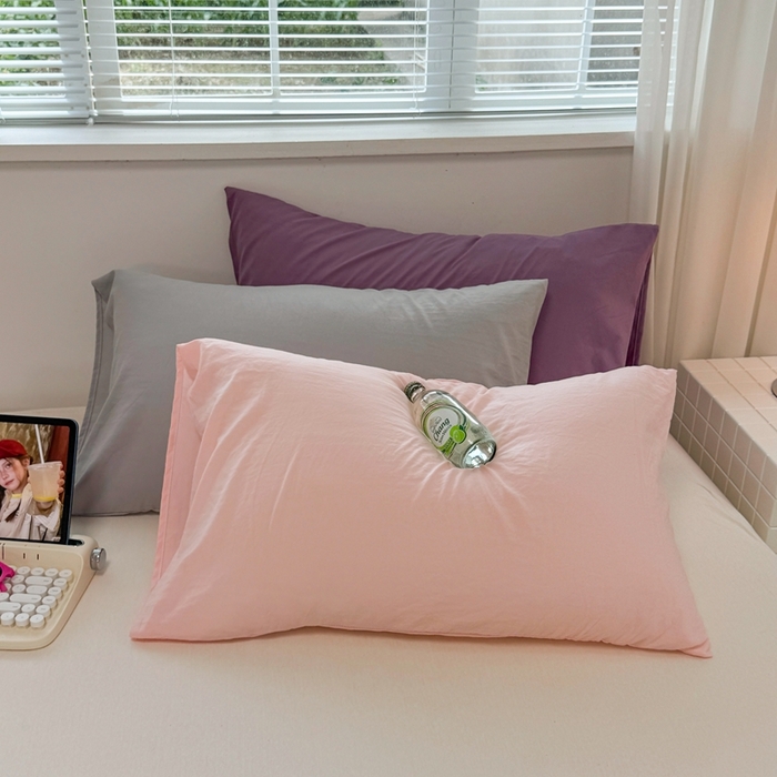 觅妮家纺 2025新款水洗棉韩系ins枕套单品枕套枕套单件 纯粉
