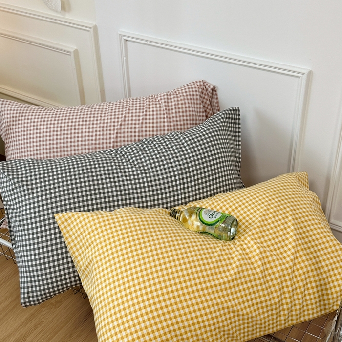 觅妮家纺 2025新款水洗棉韩系ins枕套单品枕套枕套单件 黄小格