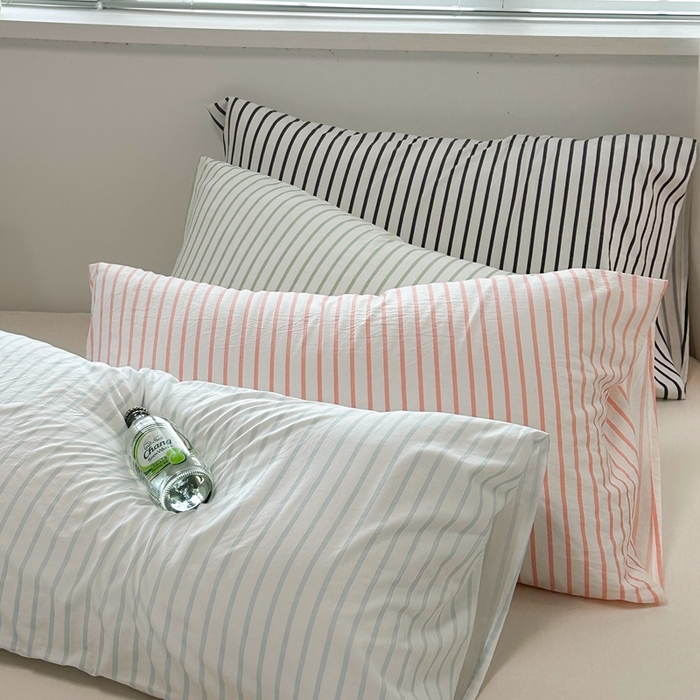 觅妮家纺 2025新款水洗棉韩系ins枕套单品枕套枕套单件 绿条纹