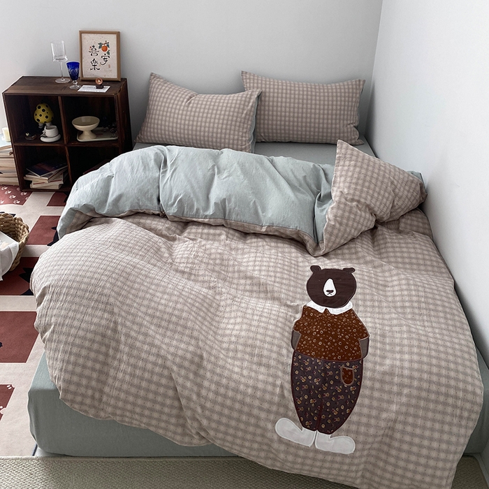 91家纺网 家纺一手货源 找家纺 贝尔 2025新款全棉色织提花贴布绣四件套 鲜芋奶绿