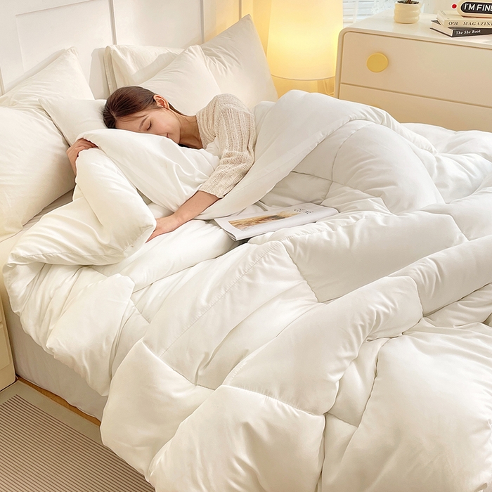 91家纺网 家纺一手货源 找家纺 VIP被业 2025新款磨毛纯色冬被四季被子大豆棉被子被芯 白色