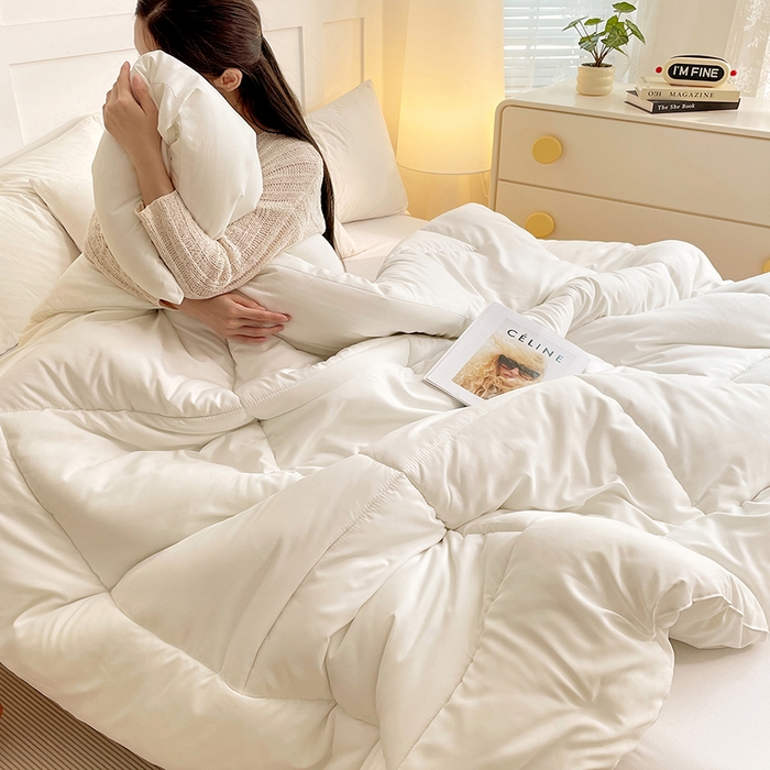 91家纺网 家纺一手货源 找家纺 VIP被业 2025新款磨毛纯色冬被四季被子大豆棉被子被芯 白色