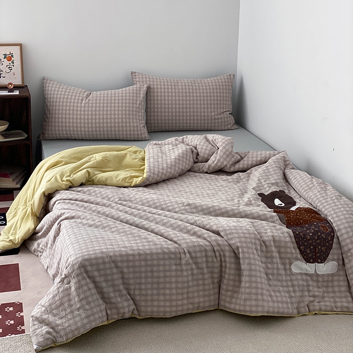 91家纺网 家纺一手货源 找家纺 贝尔 2025新款全棉色织提花贴布绣四件套 蜂蜜芥末黄