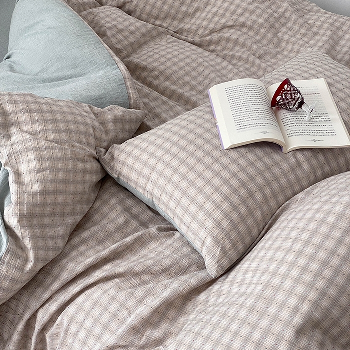 91家纺网 家纺一手货源 找家纺 贝尔 2025新款全棉色织提花贴布绣四件套 鲜芋奶绿