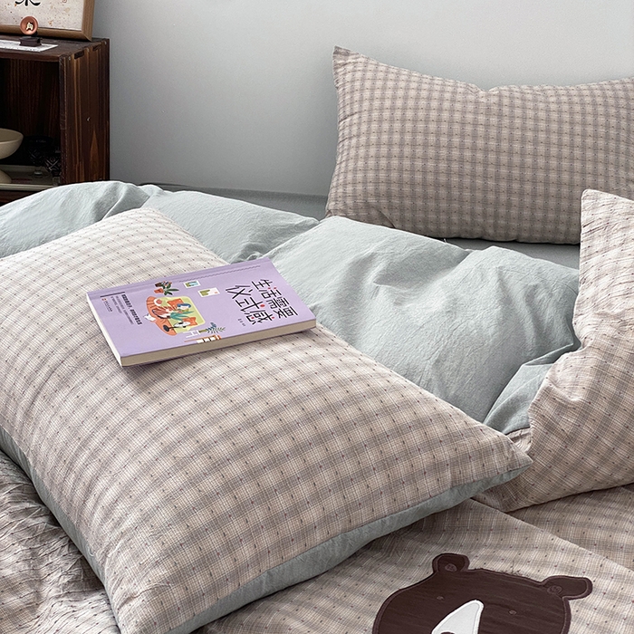 91家纺网 家纺一手货源 找家纺 贝尔 2025新款全棉色织提花贴布绣四件套 鲜芋奶绿