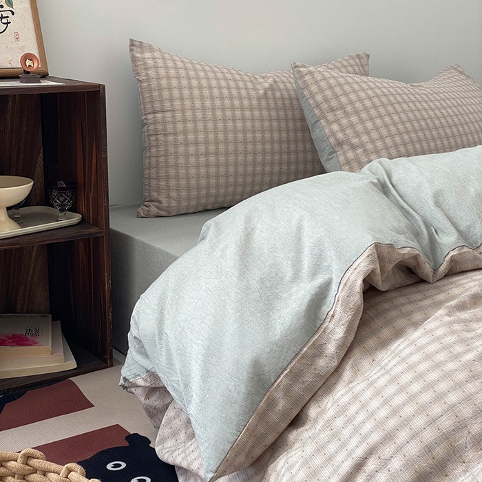 91家纺网 家纺一手货源 找家纺 贝尔 2025新款全棉色织提花贴布绣四件套 鲜芋奶绿