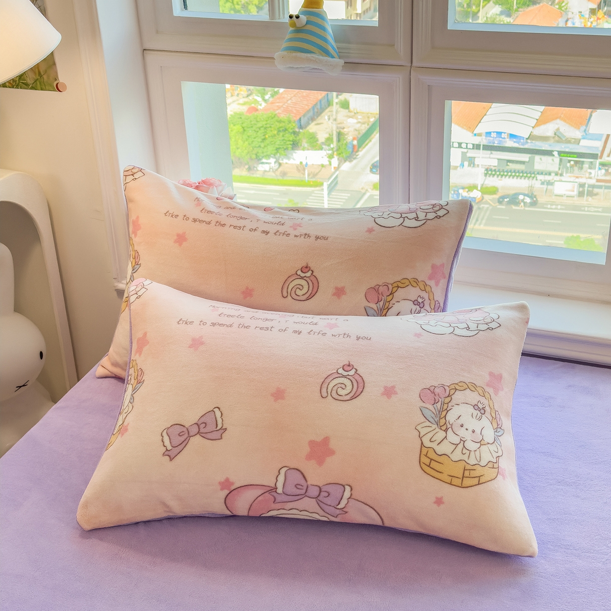 91家纺网 家纺一手货源 找家纺 摩妮卡 摩妮卡 2025新款加厚款小清新牛奶绒印花四件套床单款床笠单被套 安妮兔