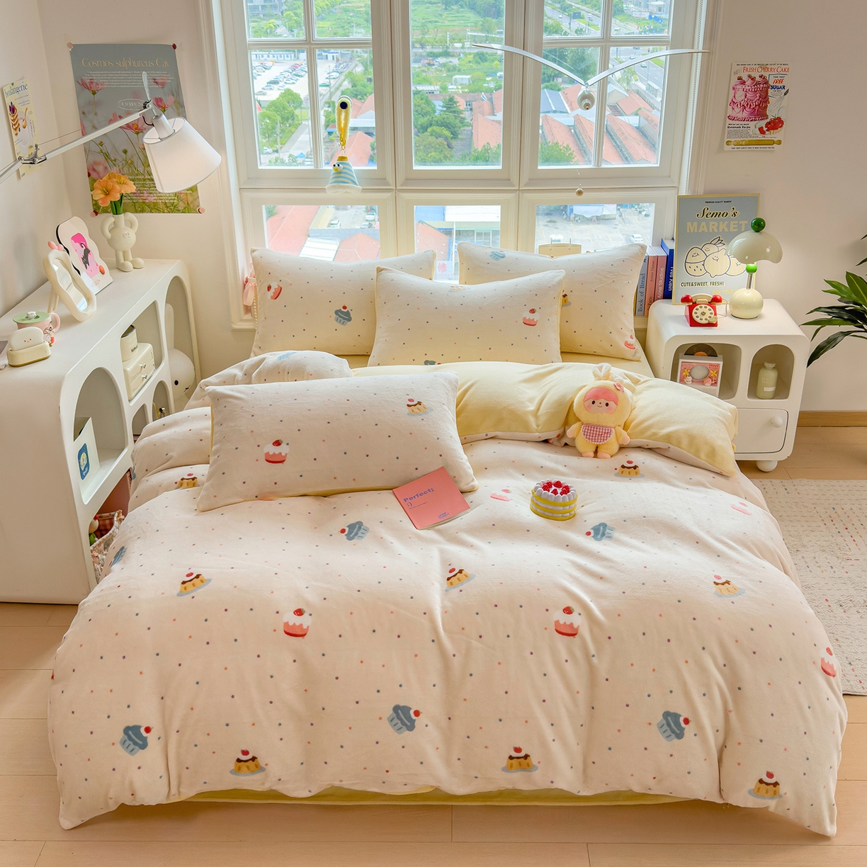 91家纺网 家纺一手货源 找家纺 摩妮卡 摩妮卡 2025新款加厚款小清新牛奶绒印花四件套床单款床笠单被套 蛋糕派