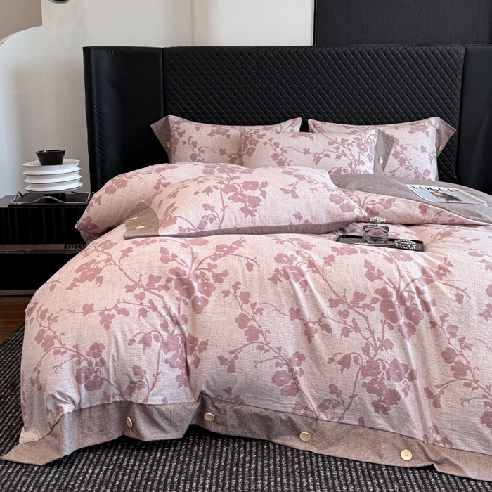 91家纺网 家纺一手货源 找家纺 （总）晚爱家纺（原晚安家居） 2025新款A类原麻四件套纽扣款加厚双层纱仿亚麻套件四件套