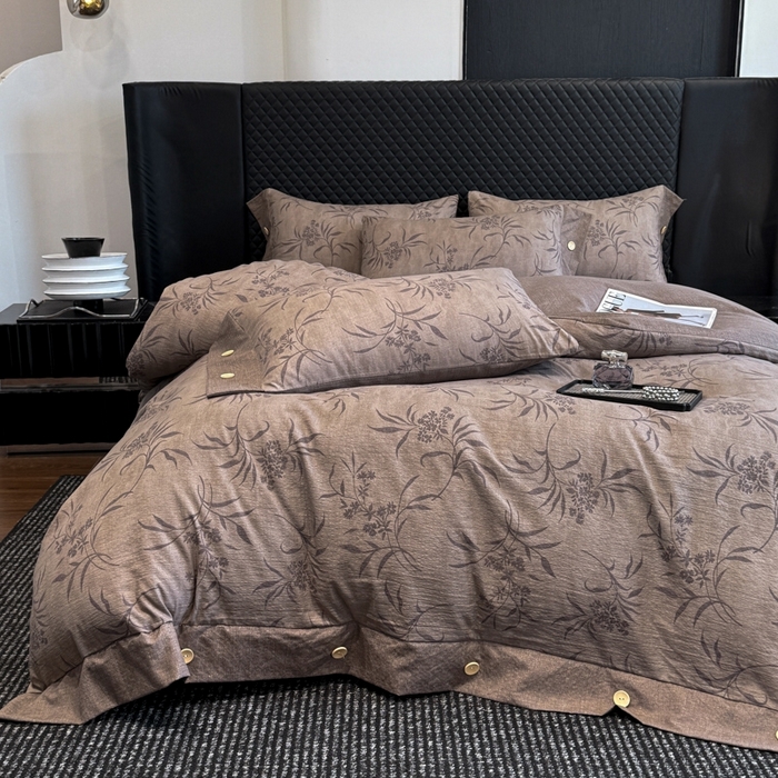 91家纺网 家纺一手货源 找家纺 （总）晚爱家纺（原晚安家居） 2025新款A类原麻四件套纽扣款加厚双层纱仿亚麻套件四件套