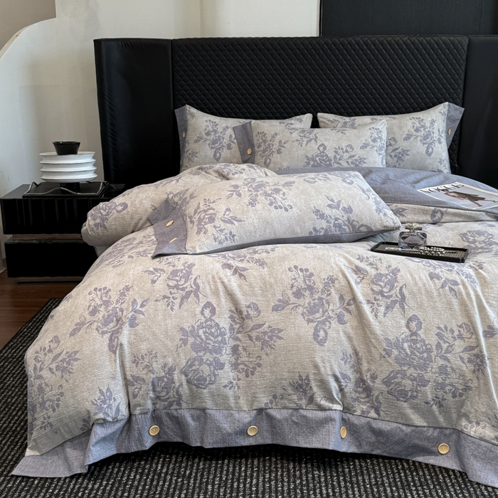 91家纺网 家纺一手货源 找家纺 （总）晚爱家纺（原晚安家居） 2025新款A类原麻四件套纽扣款加厚双层纱仿亚麻套件四件套