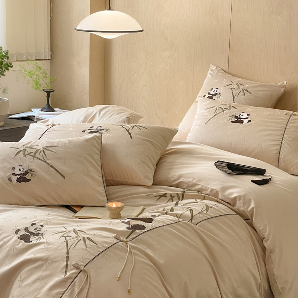 91家纺网 家纺一手货源 找家纺 （总）漫调家纺 2025新款新中式100支国风提花熊猫刺绣四件套【现货供应+提供买家秀】