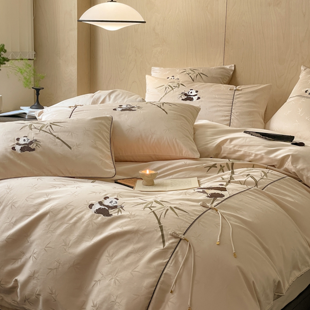 91家纺网 家纺一手货源 找家纺 （总）漫调家纺 2025新款新中式100支国风提花熊猫刺绣四件套【现货供应+提供买家秀】