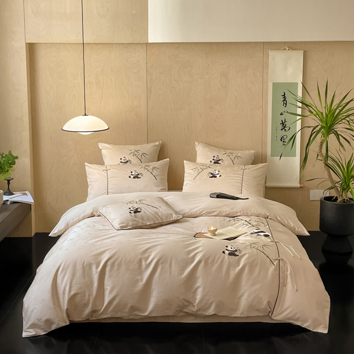 91家纺网 家纺一手货源 找家纺 （总）漫调家纺 2025新款新中式100支国风提花熊猫刺绣四件套【现货供应+提供买家秀】