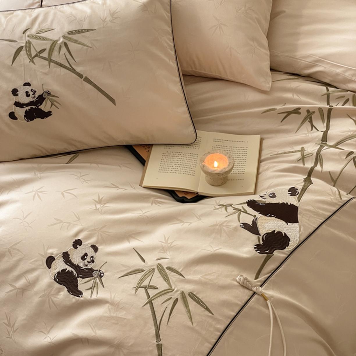 91家纺网 家纺一手货源 找家纺 （总）漫调家纺 2025新款新中式100支国风提花熊猫刺绣四件套【现货供应+提供买家秀】