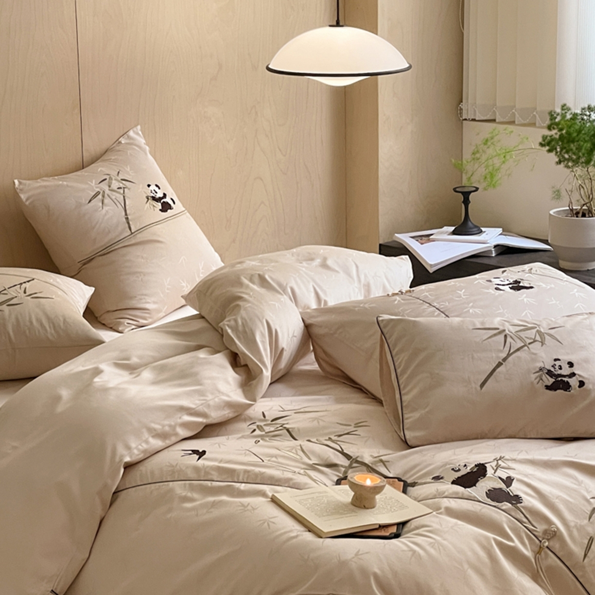 91家纺网 家纺一手货源 找家纺 （总）漫调家纺 2025新款新中式100支国风提花熊猫刺绣四件套【现货供应+提供买家秀】