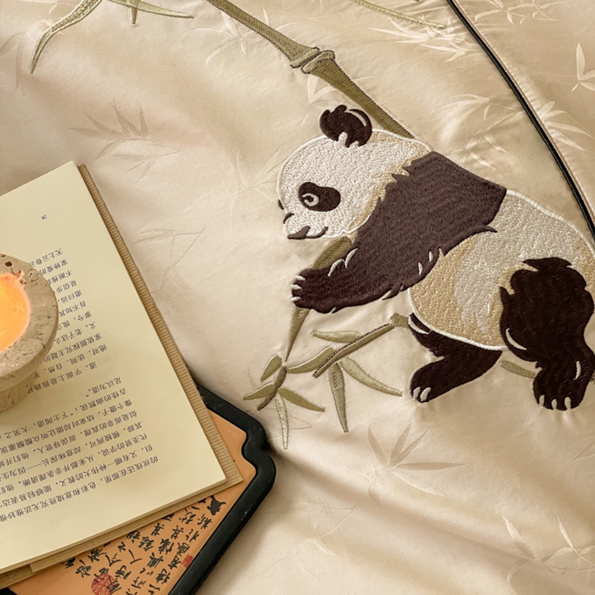 91家纺网 家纺一手货源 找家纺 （总）漫调家纺 2025新款新中式100支国风提花熊猫刺绣四件套【现货供应+提供买家秀】