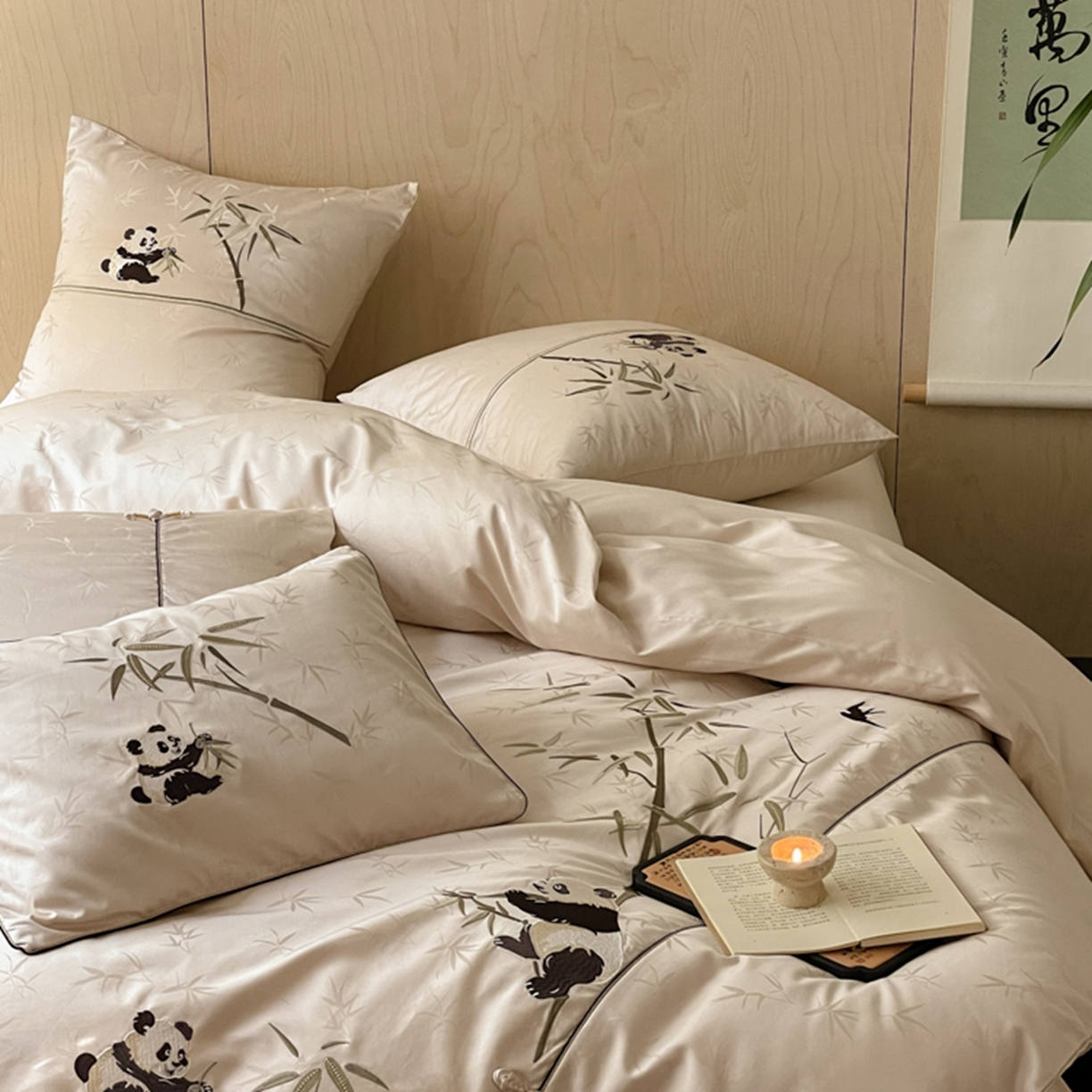 91家纺网 家纺一手货源 找家纺 （总）漫调家纺 2025新款新中式100支国风提花熊猫刺绣四件套【现货供应+提供买家秀】