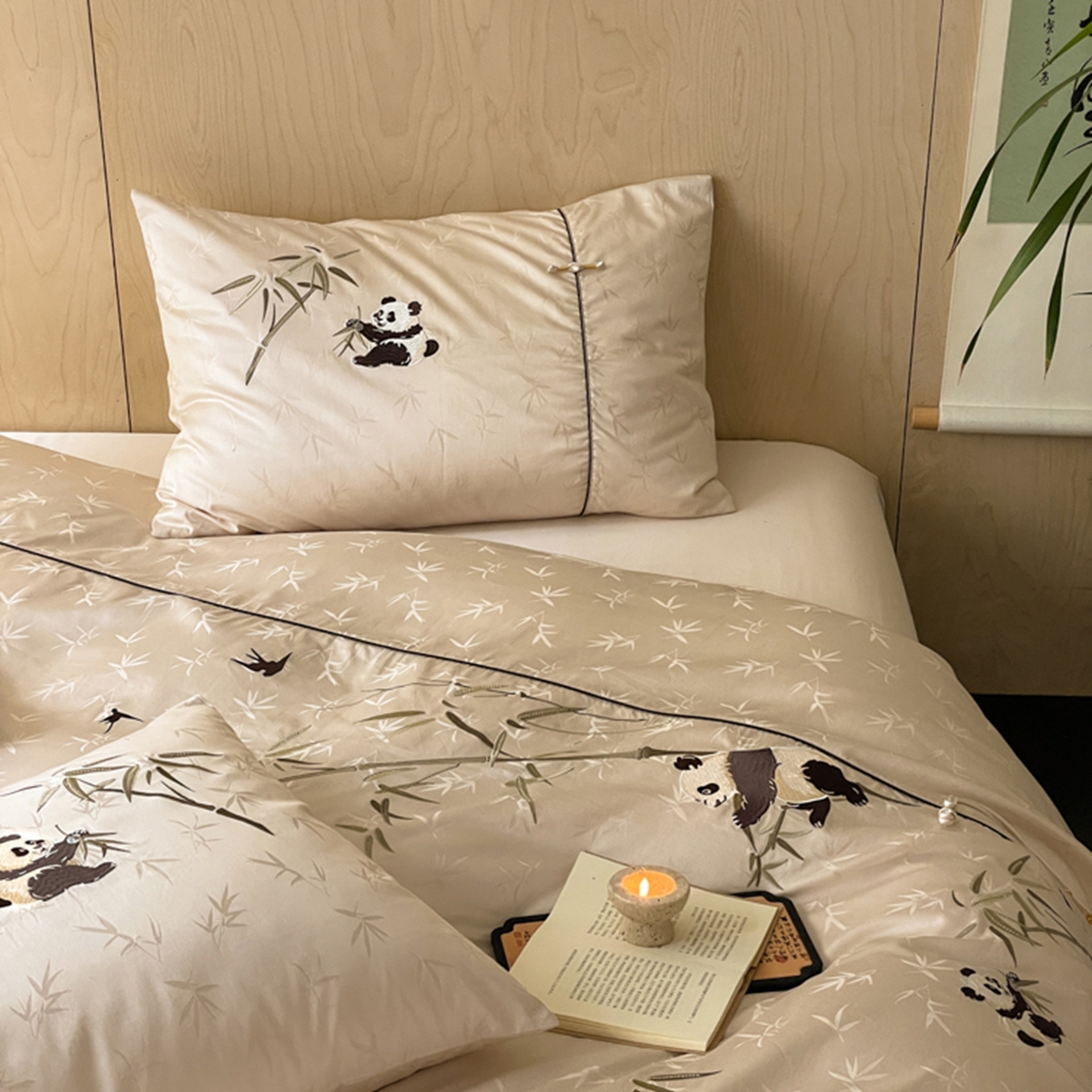 91家纺网 家纺一手货源 找家纺 （总）漫调家纺 2025新款新中式100支国风提花熊猫刺绣四件套【现货供应+提供买家秀】