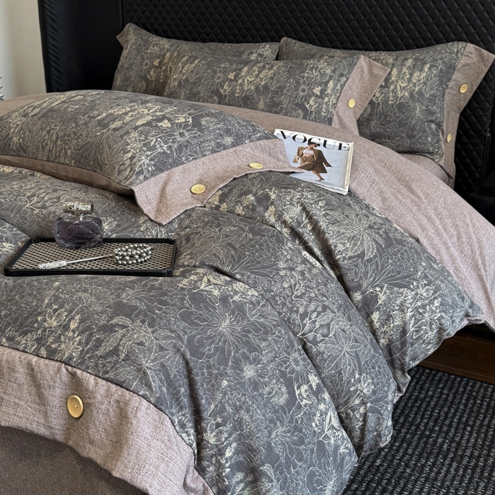 91家纺网 家纺一手货源 找家纺 晚爱家纺（原晚安家居） 2025新款A类原麻四件套纽扣款加厚双层纱仿亚麻套件四件套 水墨江南