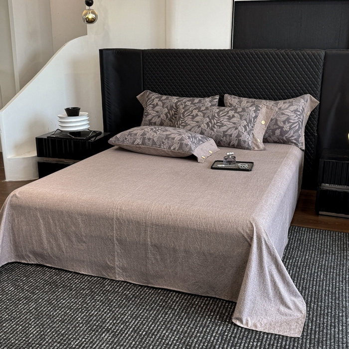 91家纺网 家纺一手货源 找家纺 晚爱家纺（原晚安家居） 2025新款A类原麻四件套纽扣款加厚双层纱仿亚麻套件四件套 晚秋