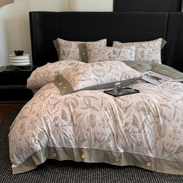 晚爱家纺（原晚安家居） 2025新款A类原麻四件套纽扣款加厚双层纱仿亚麻套件四件套 向阳花开