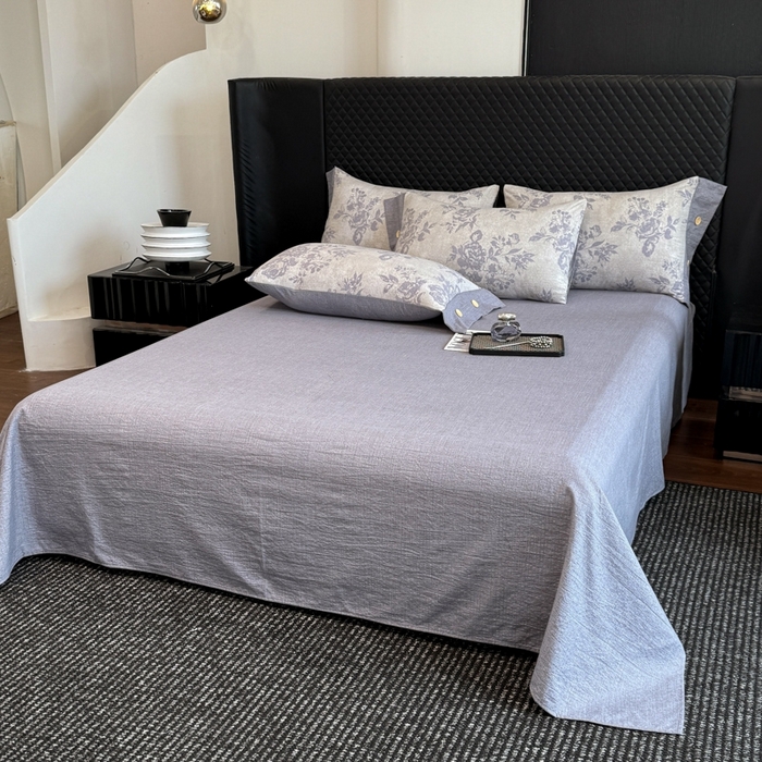 91家纺网 家纺一手货源 找家纺 晚爱家纺（原晚安家居） 2025新款A类原麻四件套纽扣款加厚双层纱仿亚麻套件四件套 绽放