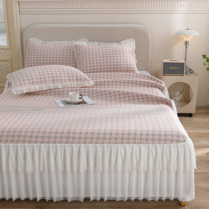 91家纺网 家纺一手货源 找家纺 （总）赛丽雅 2025爆款A类凉感豆豆凉席三件套床裙款冰丝软席子床笠款凉席