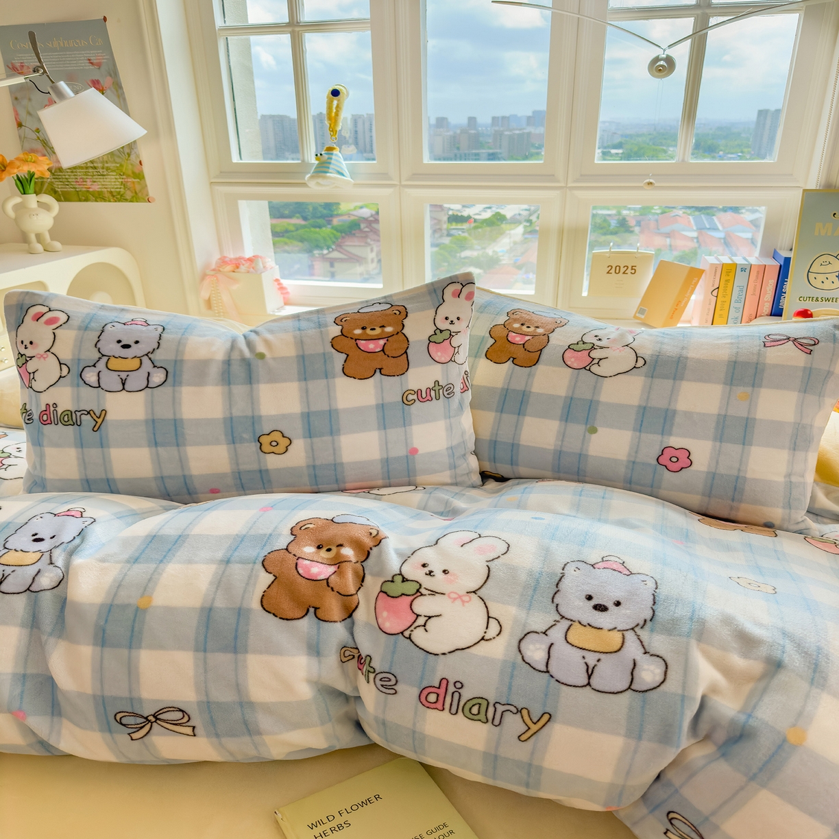 91家纺网 家纺一手货源 找家纺 摩妮卡 摩妮卡 2025新款加厚款小清新牛奶绒印花四件套床单款床笠单被套 萌宠汇