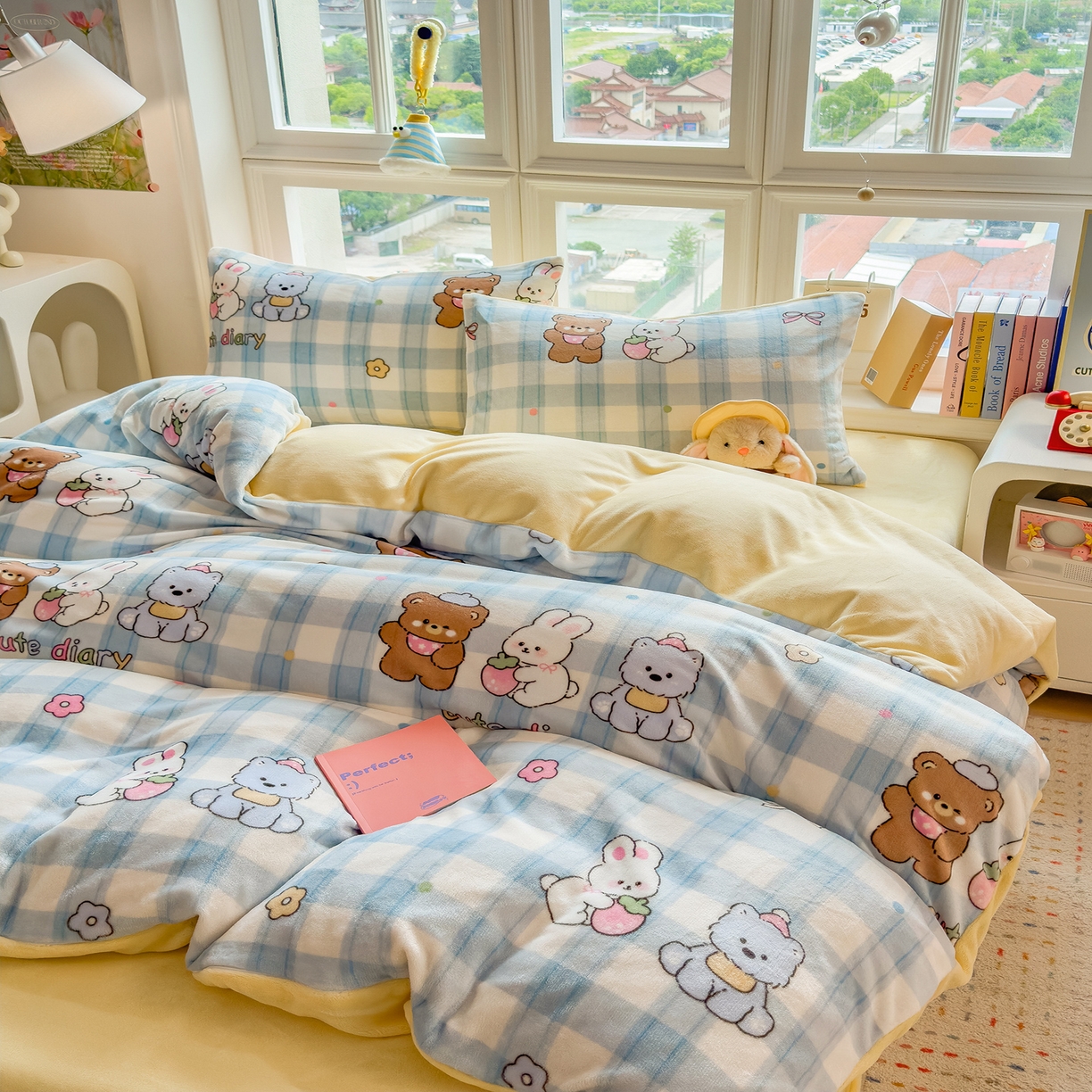 91家纺网 家纺一手货源 找家纺 摩妮卡 摩妮卡 2025新款加厚款小清新牛奶绒印花四件套床单款床笠单被套 萌宠汇