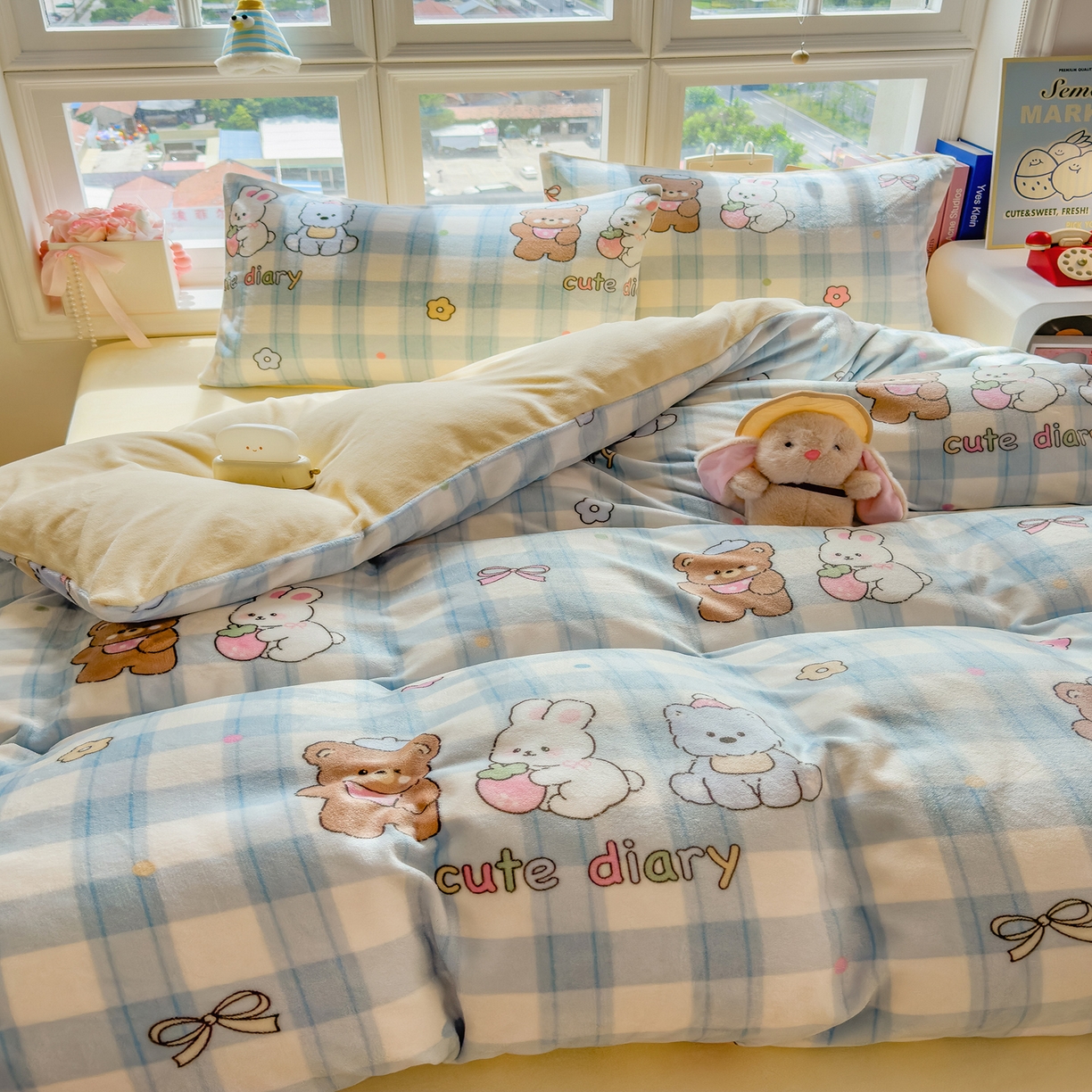 91家纺网 家纺一手货源 找家纺 摩妮卡 摩妮卡 2025新款加厚款小清新牛奶绒印花四件套床单款床笠单被套 萌宠汇