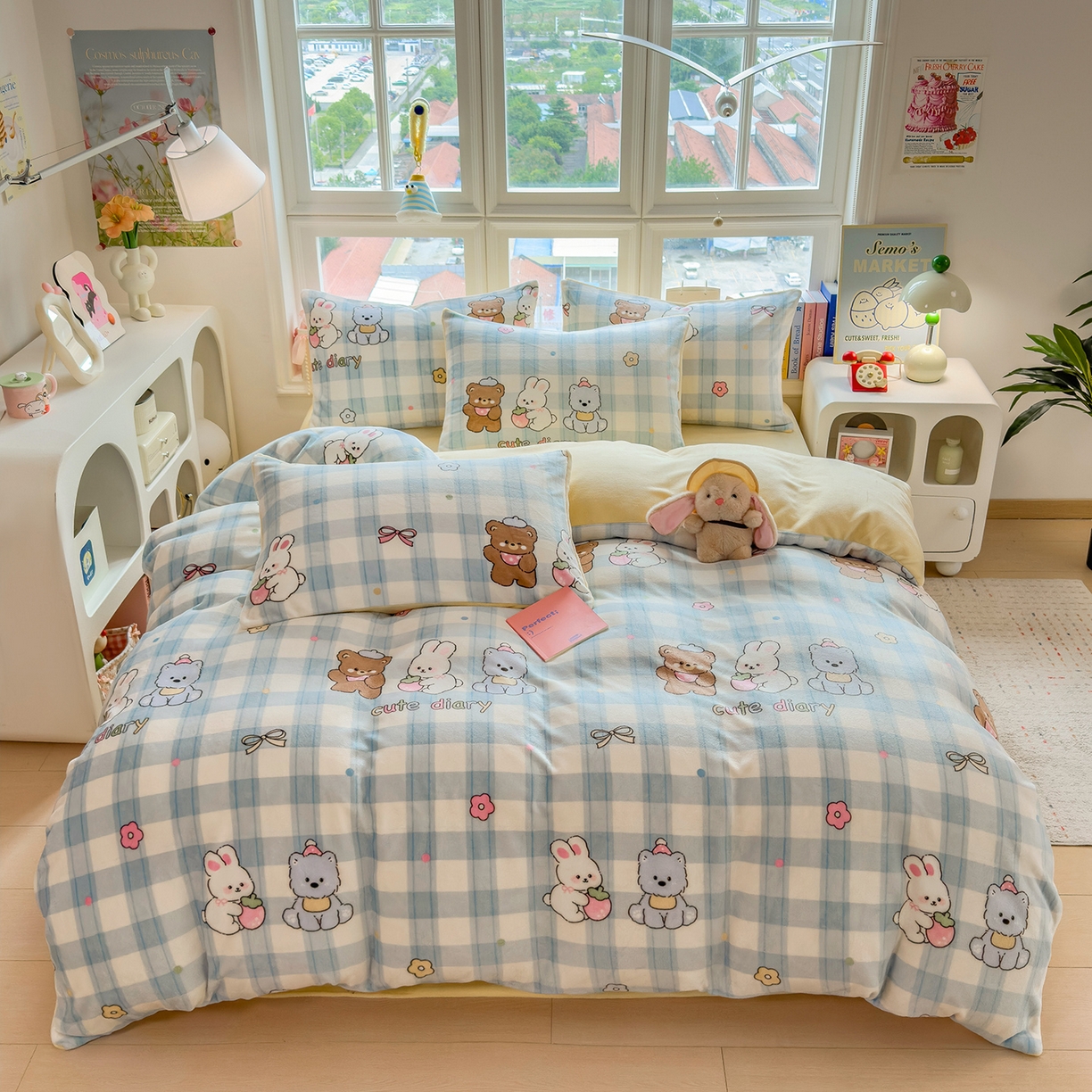 91家纺网 家纺一手货源 找家纺 摩妮卡 摩妮卡 2025新款加厚款小清新牛奶绒印花四件套床单款床笠单被套 萌宠汇