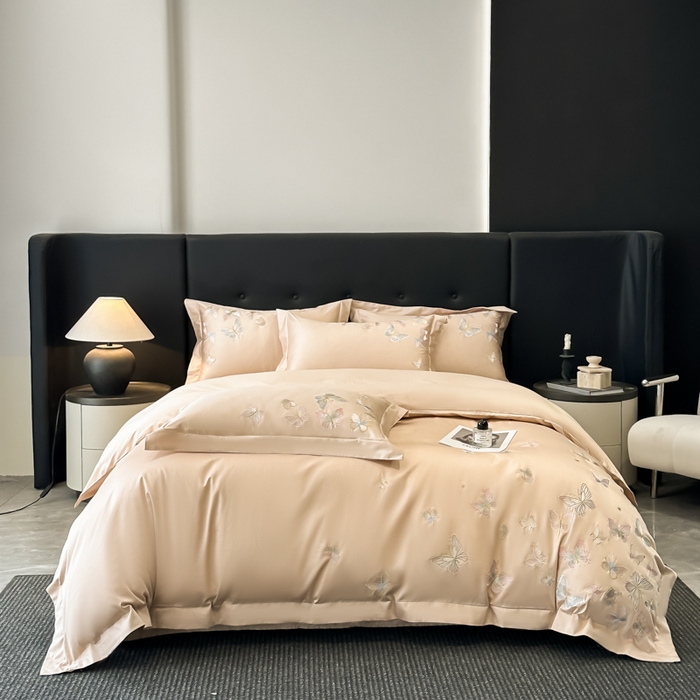 91家纺网 家纺一手货源 找家纺 （总）博纳家纺 2025新款亲服棉宽边高级简奢款绣花四件套-漫山花野